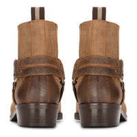 Botas vaqueras de hombre de estilo western, color marrón claro, con punta cuadrada, ideales para la caza, el senderismo y montar a caballo.