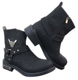 Botas vaqueras de motociclista para hombre, de cuero sintético PU y nobuk.