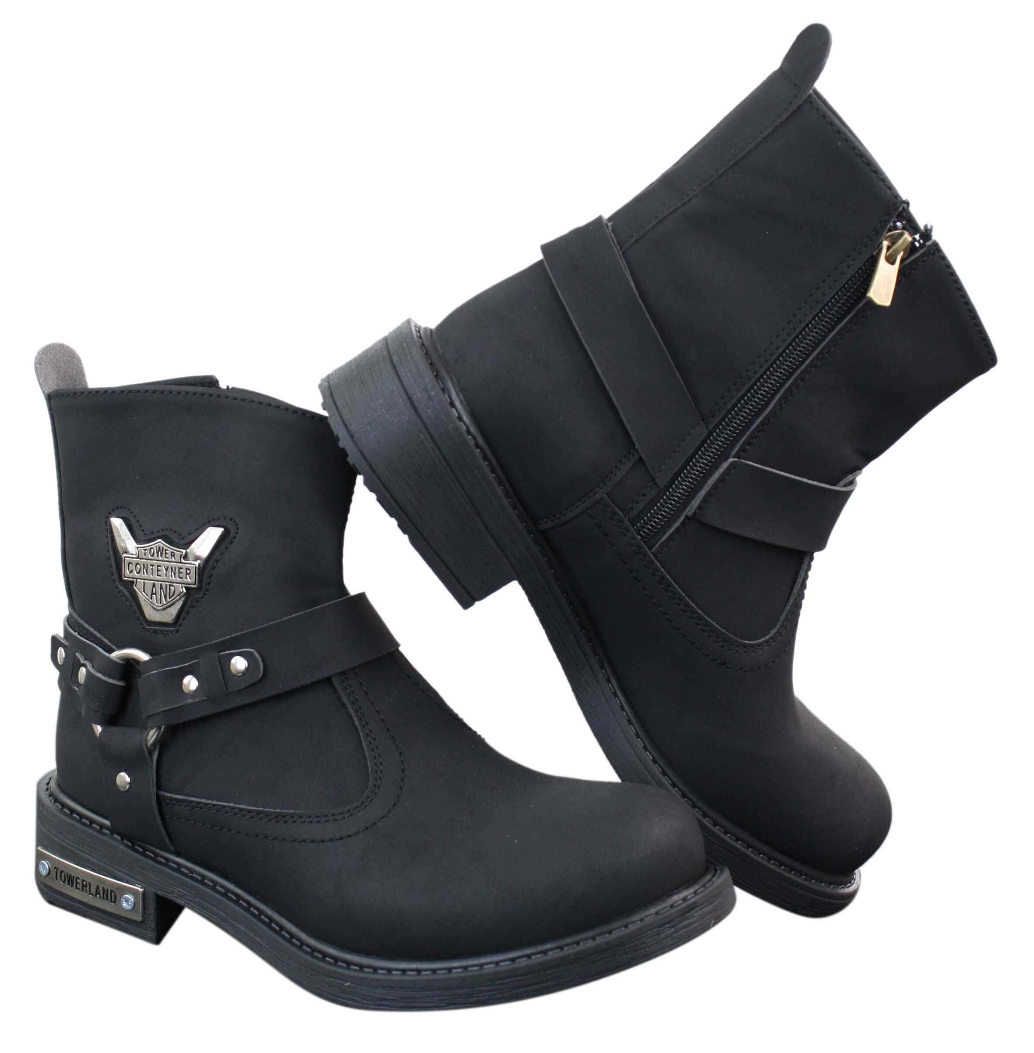 Botas vaqueras de motociclista para hombre, de cuero sintético PU y nobuk.