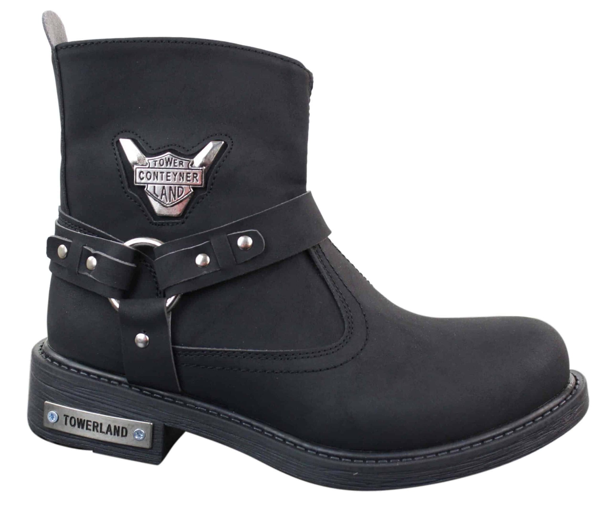 Botas vaqueras de motociclista para hombre, de cuero sintético PU y nobuk.