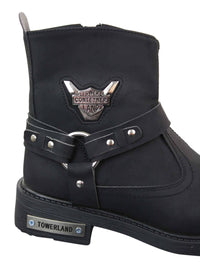 Botas vaqueras de motociclista para hombre, de cuero sintético PU y nobuk.