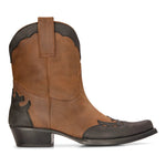 Botas vaqueras altas para hombre, de cuero auténtico marrón, para montar a caballo, bailar, cazar, estilo vaquero vintage, con punta afilada.