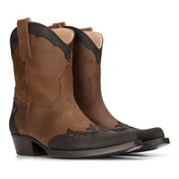 Botas vaqueras altas para hombre, de cuero auténtico marrón, para montar a caballo, bailar, cazar, estilo vaquero vintage, con punta afilada.