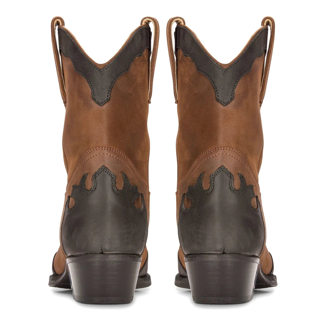 Botas vaqueras altas para hombre, de cuero auténtico marrón, para montar a caballo, bailar, cazar, estilo vaquero vintage, con punta afilada.