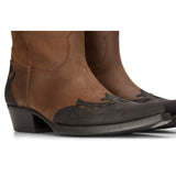 Botas vaqueras altas para hombre, de cuero auténtico marrón, para montar a caballo, bailar, cazar, estilo vaquero vintage, con punta afilada.