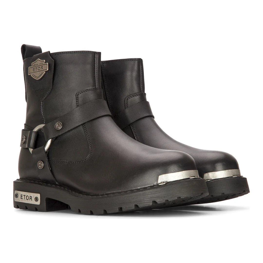 Botas de moto de cuero negro para hombre, estilo western rock punk, con puntera metálica.