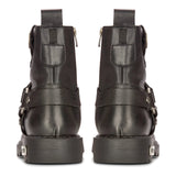 Botas de moto de cuero negro para hombre, estilo western rock punk, con puntera metálica.