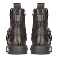 Botas de moto de cuero negro para hombre, estilo western rock punk, con puntera metálica.