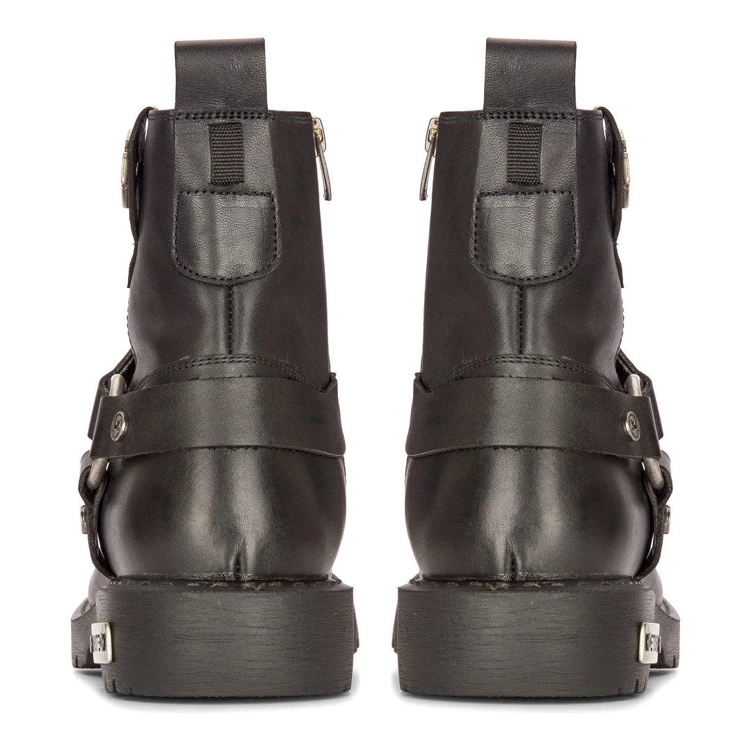 Botas de moto de cuero negro para hombre, estilo western rock punk, con puntera metálica.
