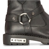 Botas de moto de cuero negro para hombre, estilo western rock punk, con puntera metálica.