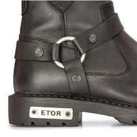 Botas de moto de cuero negro para hombre, estilo western rock punk, con puntera metálica.