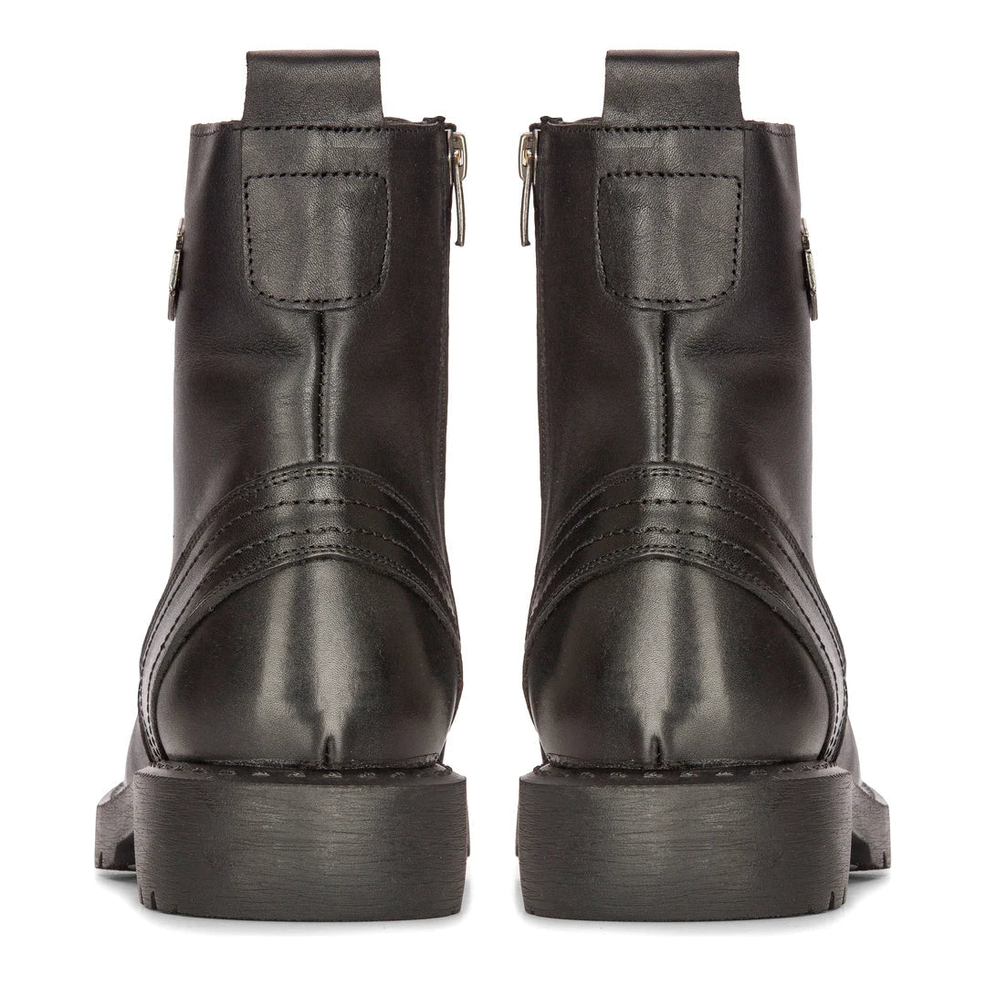 Botas de moto de cuero negro para hombre, estilo western rock punk, botines con cordones, estilo militar.