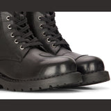 Botas de moto de cuero negro para hombre, estilo western rock punk, botines con cordones, estilo militar.