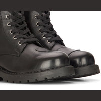 Botas de moto de cuero negro para hombre, estilo western rock punk, botines con cordones, estilo militar.