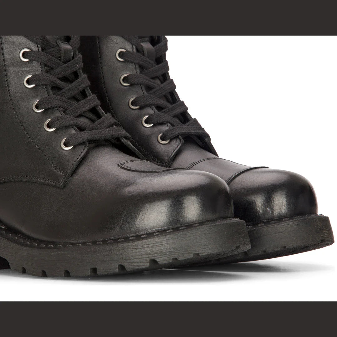 Botas de moto de cuero negro para hombre, estilo western rock punk, botines con cordones, estilo militar.