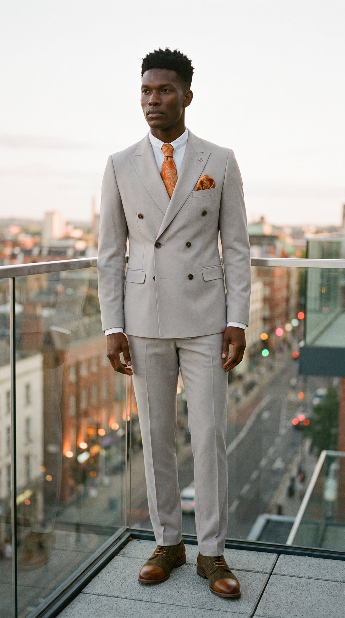 Look #660 styled with Mayfair - Traje cruzado de dos piezas para hombre en color piedra