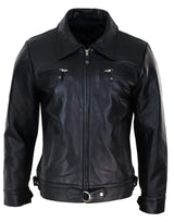 Chaqueta clásica de cuero negro-marrón para hombre