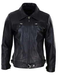 Chaqueta clásica de cuero negro-marrón para hombre