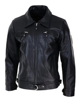 Chaqueta clásica de cuero negro-marrón para hombre