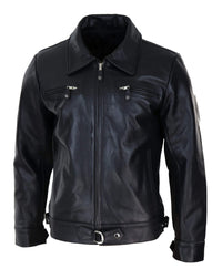 Chaqueta clásica de cuero negro-marrón para hombre
