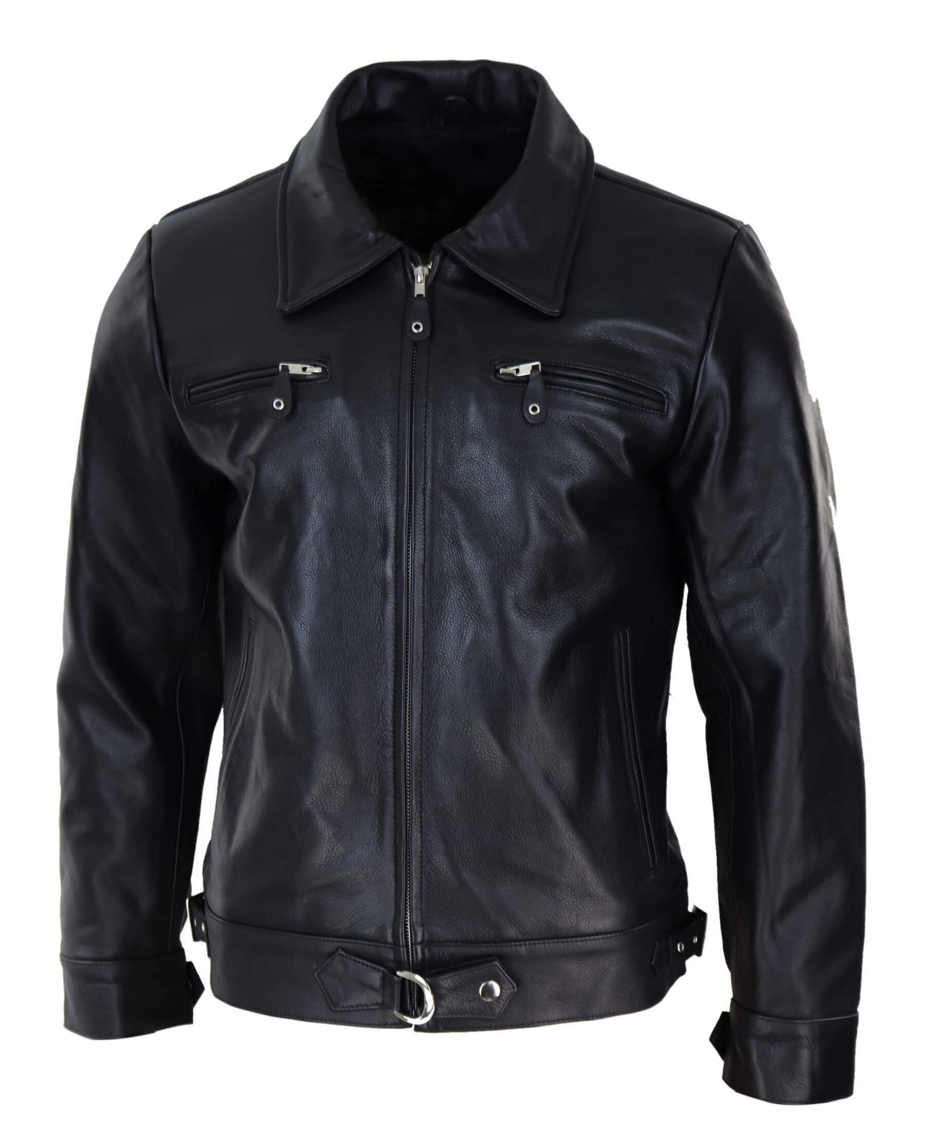 Chaqueta clásica de cuero negro-marrón para hombre