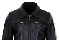 Chaqueta clásica de cuero negro-marrón para hombre