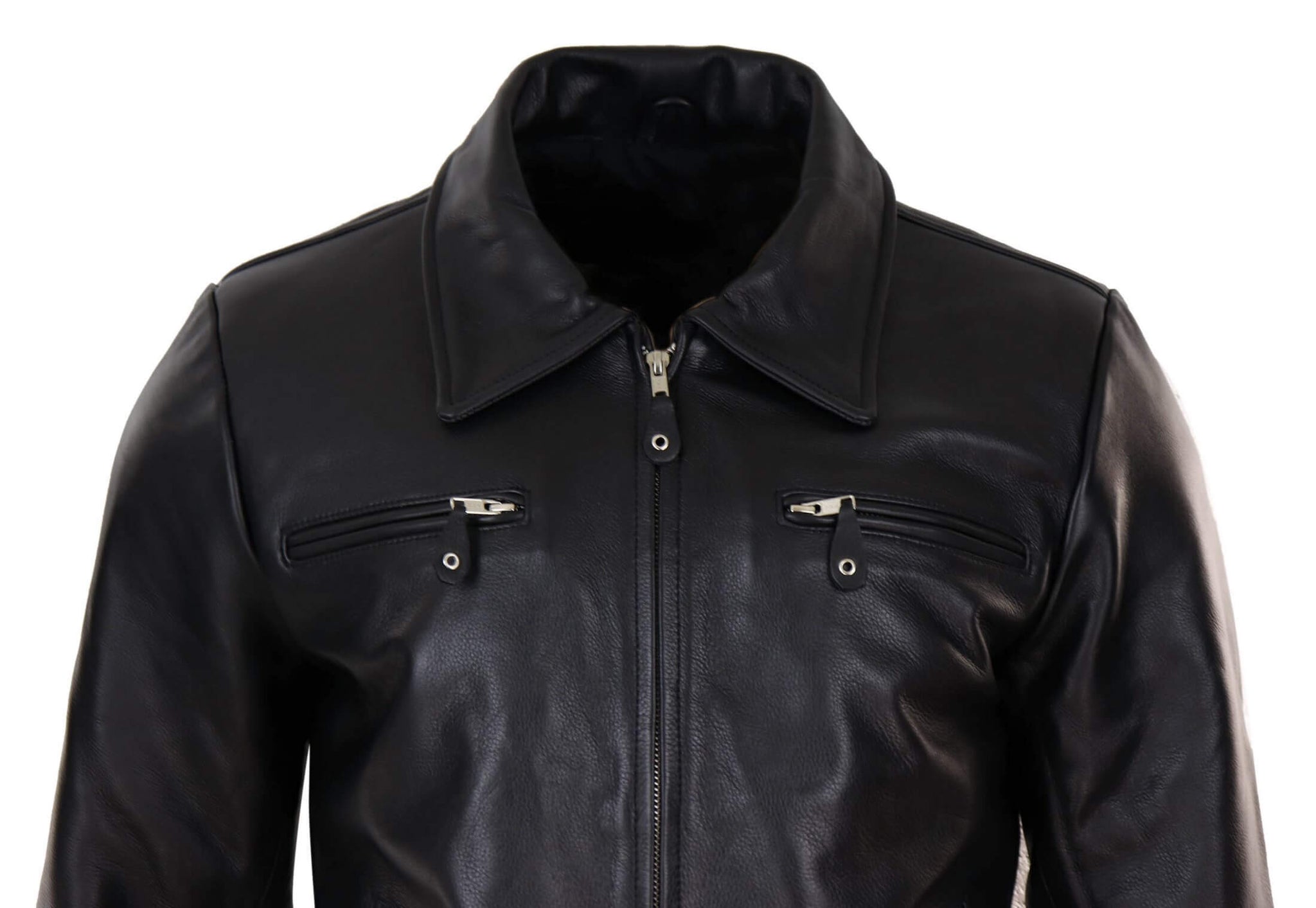 Chaqueta clásica de cuero negro-marrón para hombre