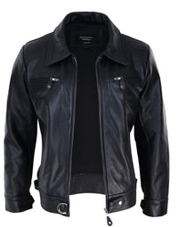 Chaqueta clásica de cuero negro-marrón para hombre