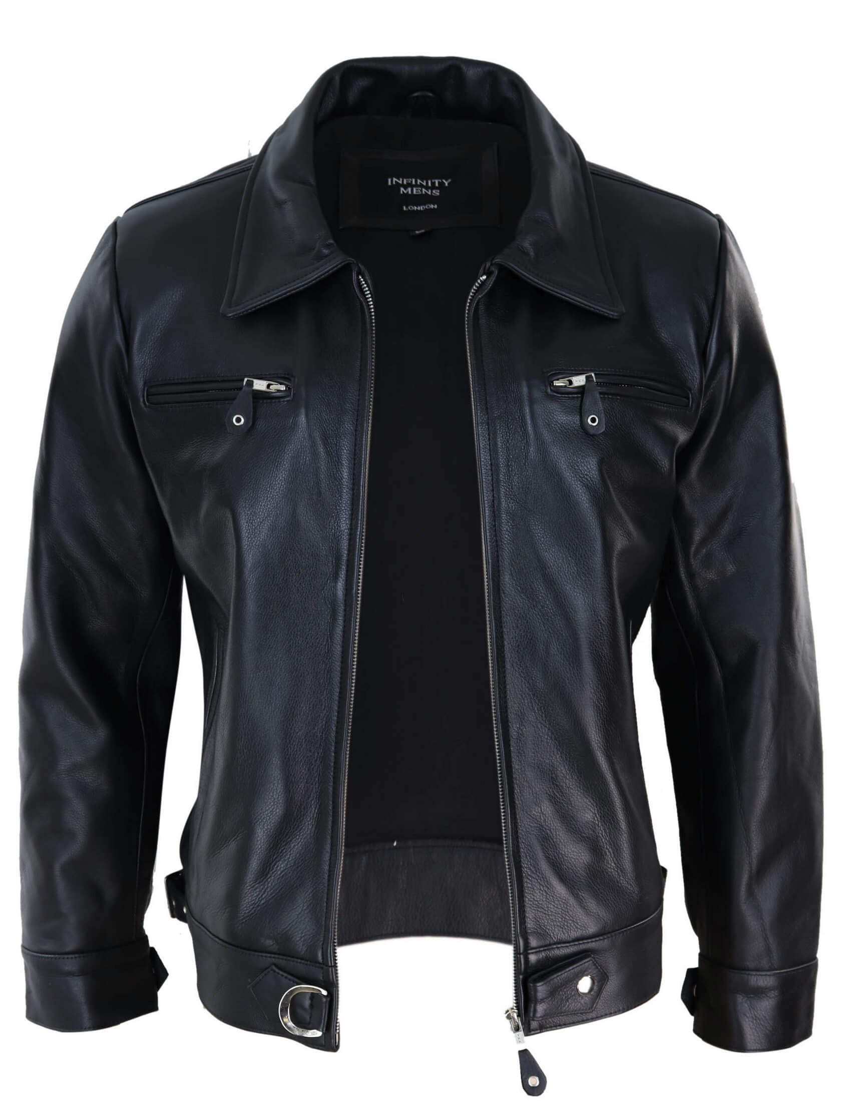 Chaqueta clásica de cuero negro-marrón para hombre