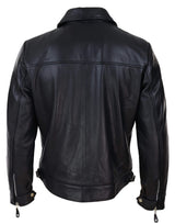 Chaqueta clásica de cuero negro-marrón para hombre