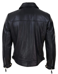 Chaqueta clásica de cuero negro-marrón para hombre