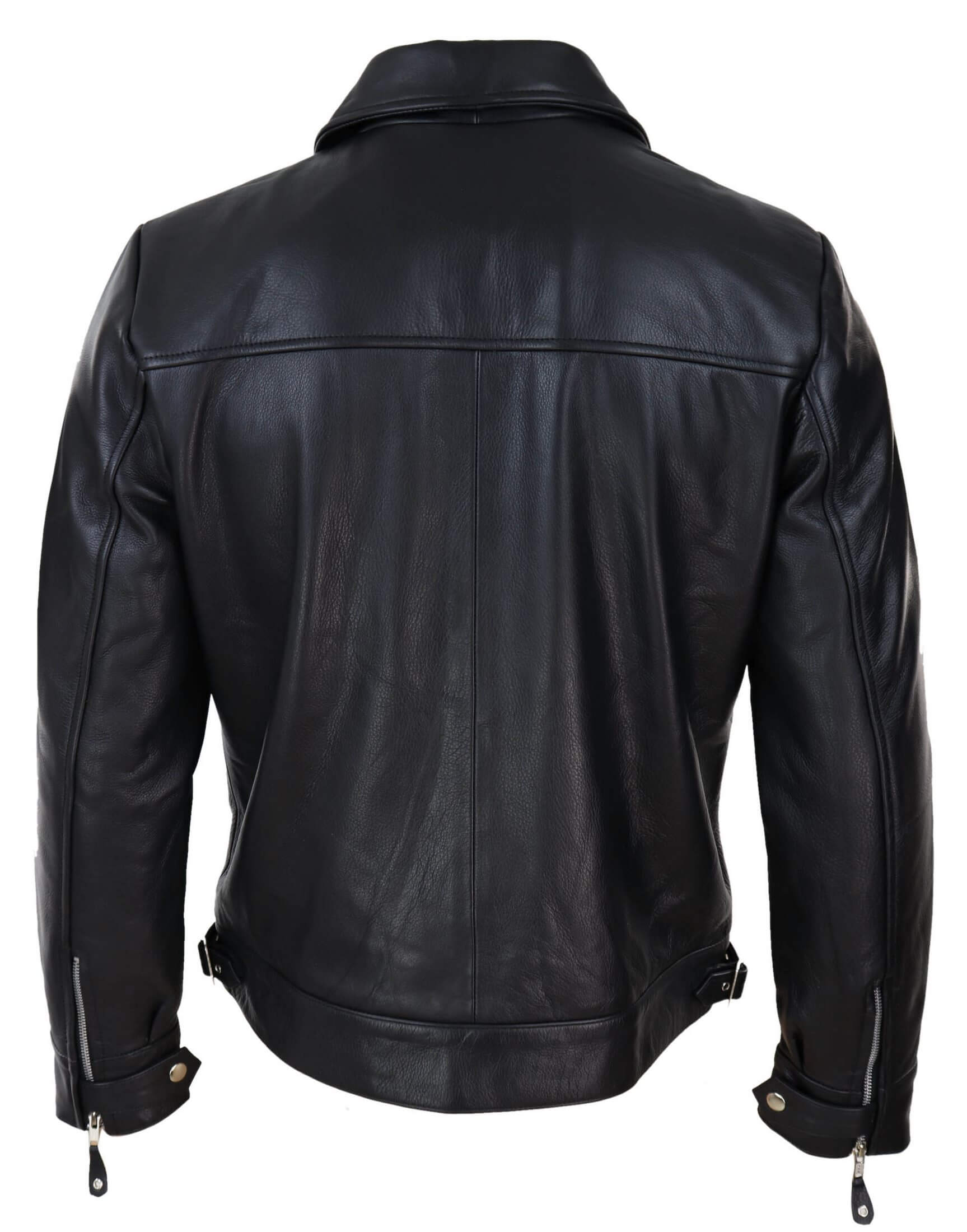 Chaqueta clásica de cuero negro-marrón para hombre