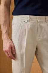 Traje de dos piezas de lino beige para hombre, estilo safari, con cremallera frontal, para verano.