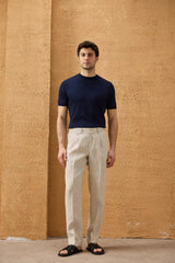 Traje de dos piezas de lino beige para hombre, estilo safari, con cremallera frontal, para verano.