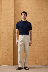 Traje de dos piezas de lino beige para hombre, estilo safari, con cremallera frontal, para verano.