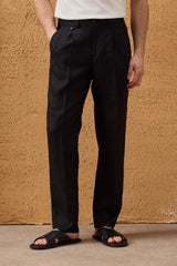 Traje de dos piezas de lino negro para hombre, estilo safari, con cremallera frontal, para verano.
