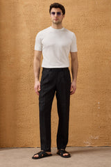 Traje de dos piezas de lino negro para hombre, estilo safari, con cremallera frontal, para verano.