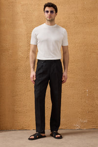 Traje de dos piezas de lino negro para hombre, estilo safari, con cremallera frontal, para verano.