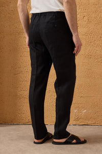 Traje de dos piezas de lino negro para hombre, estilo safari, con cremallera frontal, para verano.
