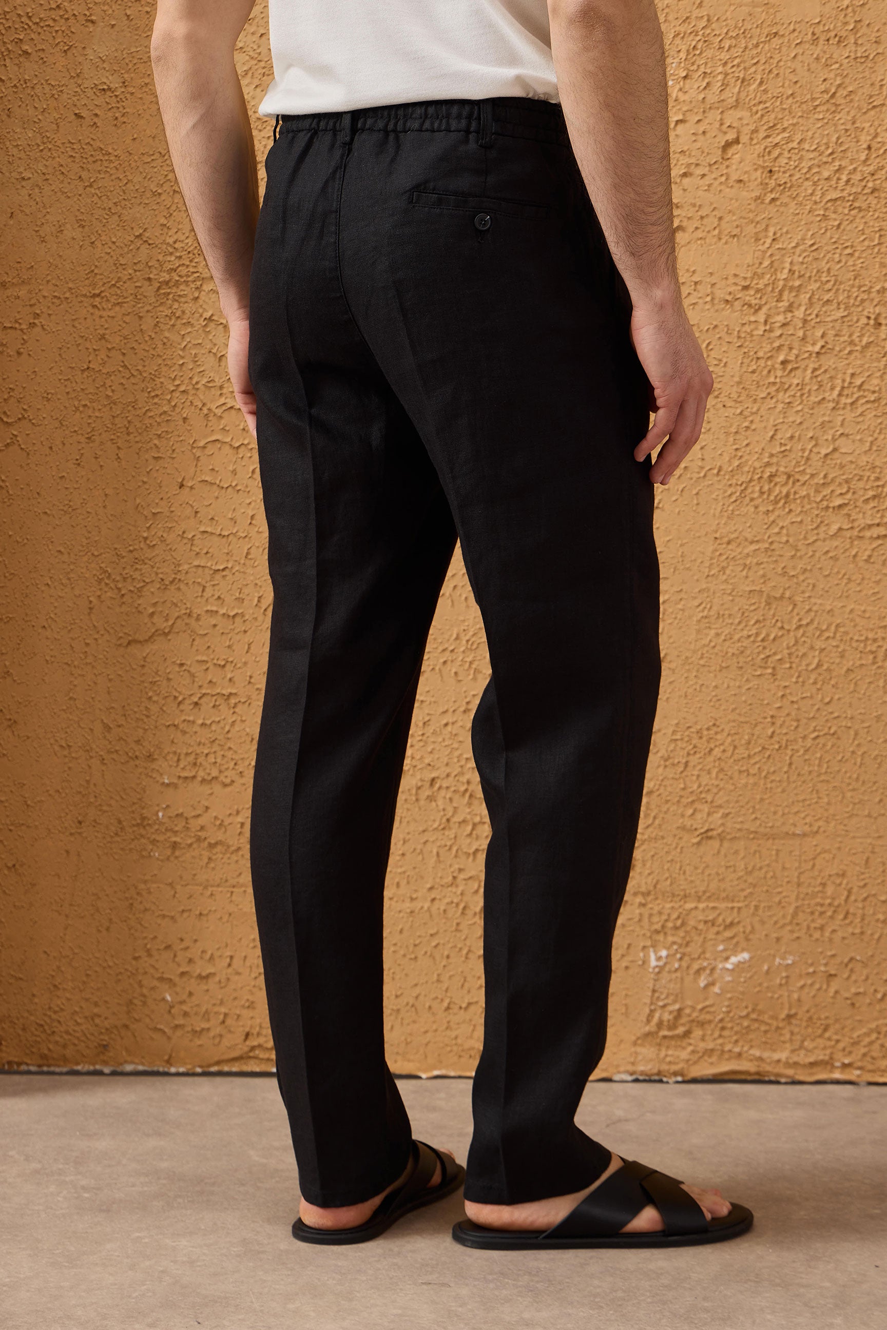 Traje de dos piezas de lino negro para hombre, estilo safari, con cremallera frontal, para verano.