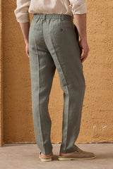 Traje de dos piezas de lino verde salvia para hombre, estilo safari, con cremallera frontal, para verano.