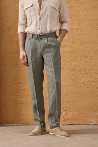 Traje de dos piezas de lino verde salvia para hombre, estilo safari, con cremallera frontal, para verano.