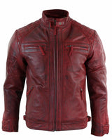 Chaqueta de cuero rojo desgastado para hombre, de piel auténtica.