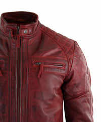 Chaqueta de cuero rojo desgastado para hombre, de piel auténtica.