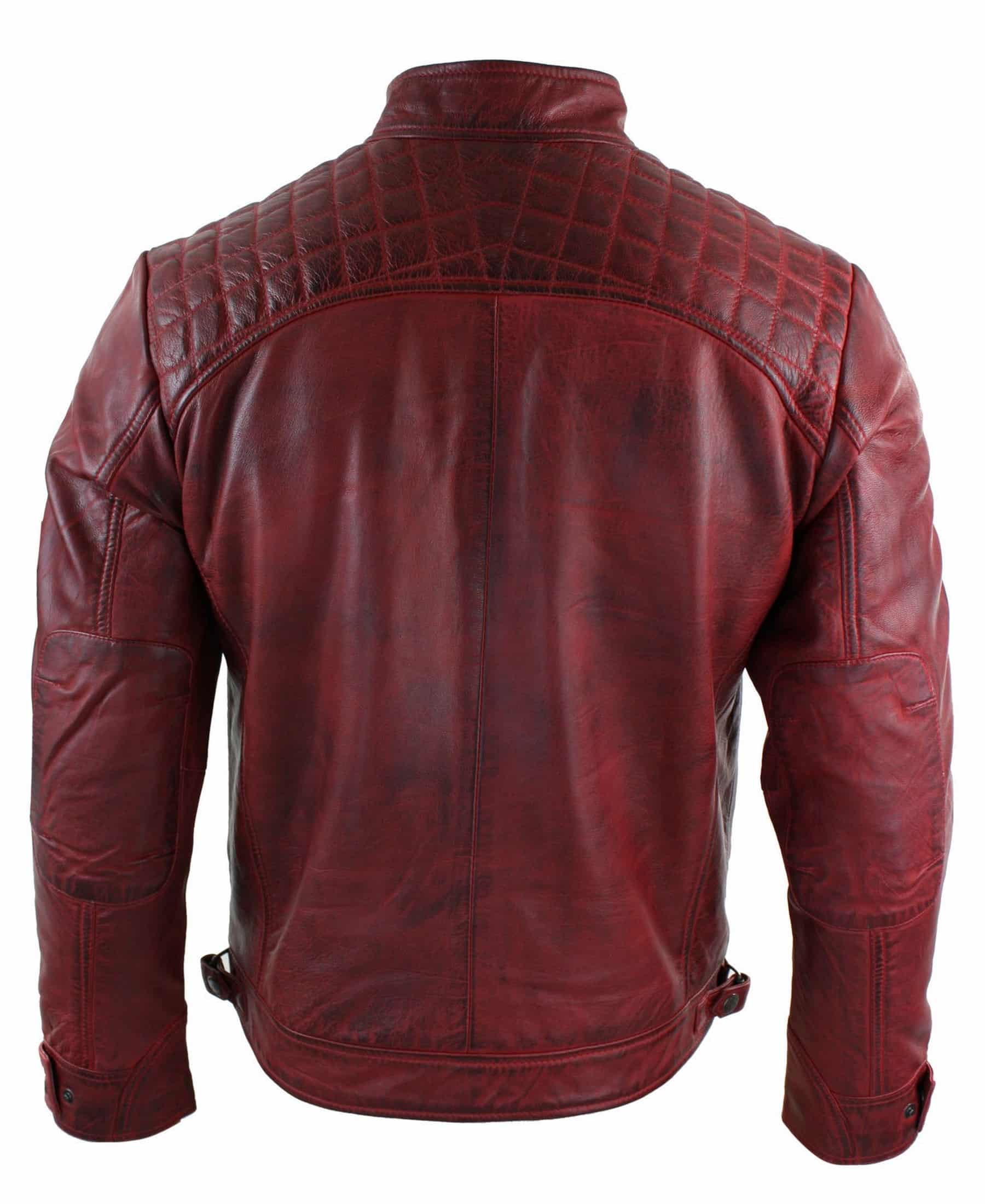 Chaqueta de cuero rojo desgastado para hombre, de piel auténtica.