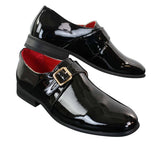 Fiorello 2322 - Zapatos de hombre de charol con hebilla, sin cordones, brillantes, elegantes, informales y formales, diseño italiano.