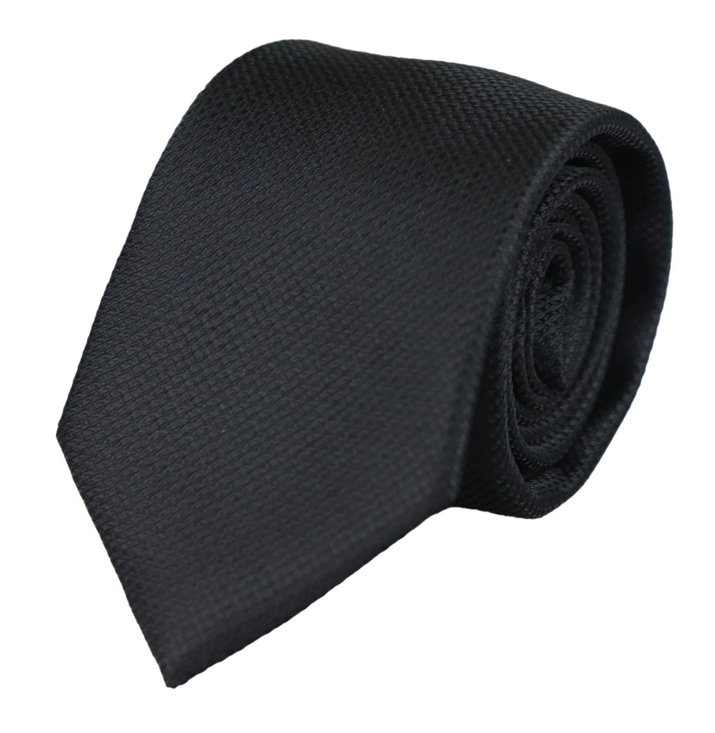 Conjunto de regalo de corbata negra texturizada de seda satinada con pañuelo de bolsillo, gemelos y corbata de satén mate.