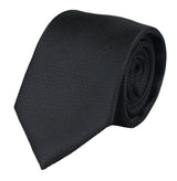 Conjunto de regalo de corbata negra texturizada de seda satinada con pañuelo de bolsillo, gemelos y corbata de satén mate.