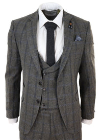 Traje de tweed de 3 piezas a cuadros grises