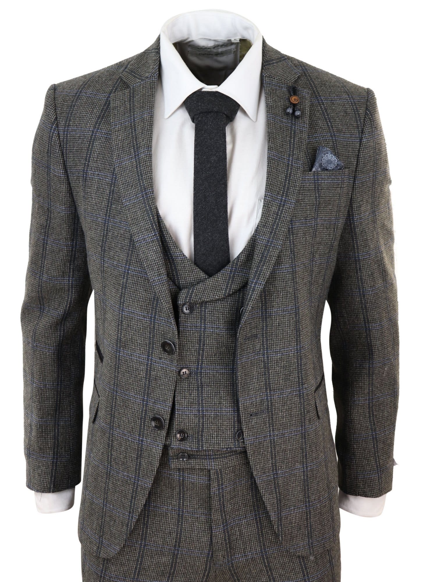 Traje de tweed de 3 piezas a cuadros grises